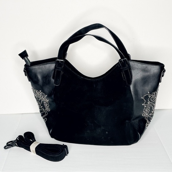 Desigual ROTTERDAM BLONDIE Black Silver Faux Leather Hobo Bag Studded - Picture 3 of 16